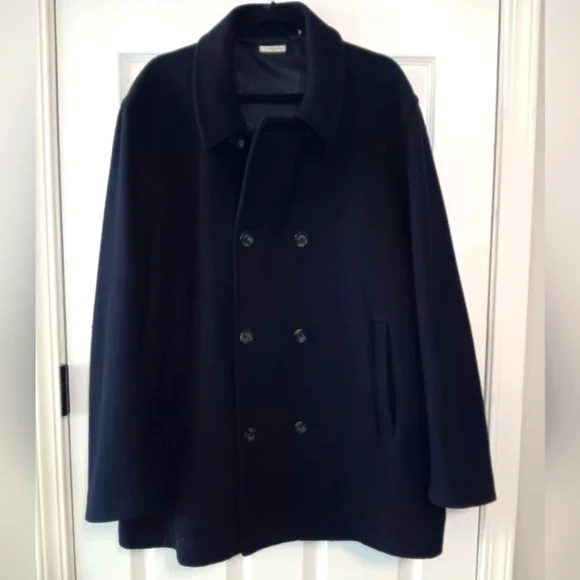 Halogen Mens Classic Double-Breasted Wool Peacoat - Picture 1 of 8
